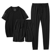 summer short sleeve t-shirt men's ice silk sports casual long pants plus size men's tops three or two piece set