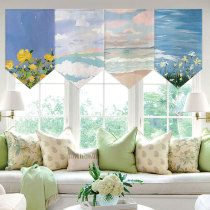 Scenic pennant curtain fabric decoration door curtain short curtain half curtain porch bedroom kitchen partition curtain small cloth curtain