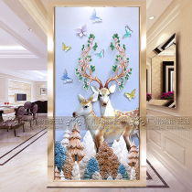 New Art Glass Partition Wall Decoration Living Room Screen 3d Solid Genguan Aisle Steel Frosted Light Transmission Elk Deer