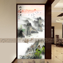 Screen partition Chinese art glass living room TV entrance aisle background wall double-sided frosted tempered landscape painting