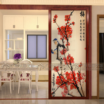 Chinese home decoration art glass screen partition living room dining room porch corridor sliding door frosted transparent carving red plum
