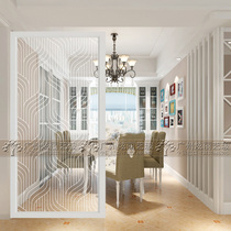 Modern art craft glass screen partition into the home entrance door moving door shoe cabinet carving frosted transparent simple stripes