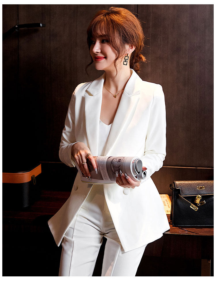 2021春秋新款白色西装修身职业装ol小西服套装职场商务两件套女