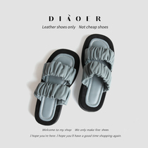 (Hanging shop) thick sole shoes ~ soft sheep leather small sub heightening loose pastry sandals women summer wear a word drag