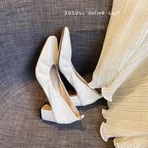 chic original design method extremely brief medium coarse heel square head single shoe woman high heel shoe genuine leather soft bottom grandma shoes
