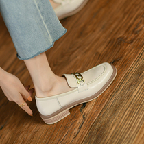 ins great wear ~ self-left genuine leather retro metal buckle sloth man lefu shoes a foot pedal square bottom single shoe