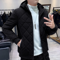 men's winter cotton coat 2022 new rhinestone down cotton coat men's thick hooded winter cotton jacket trendy