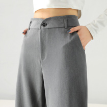 Gray wide-leg pants with high waist sensation thin 2021 spring and autumn high-end sense suit straight barrel loosely dragged leisure pants