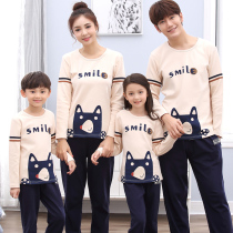 Chunqiu Children's Pajamas Pure Cotton Long Sleeve Catoon Mother and daughter Parent and Son Suit Father and Son Boys' All Cotton Home