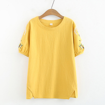 Middle-aged womens clothing mom summer clothing short sleeve T-shirt female fat mother Gats up for overweight shirt foreign air 40-year-old blouse