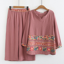 Mid-aged womens clothing mom 2021 new summer clothing cotton numb suit womens air chubby mom gats up two sets