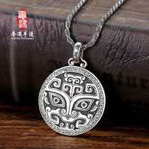 Luxury encounter S925 sterling silver gluttonous animal necklace Male domineering retro round card beast face pendant Mens Ju Cai transfer card
