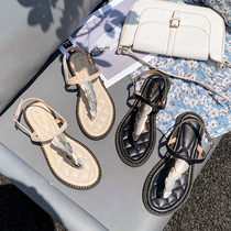 Sandals female summer flat fairy style 2021 new summer summer with clip feet college students Roman shoes