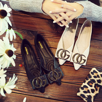 Pointed single shoes female Korean version of Wild 2021 spring new shallow shoes evening shoes students Net red flat laddy shoes