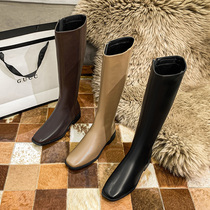 Card its color long boot female though kneecap 2021 new winter long barrel knight boots high cylinder leather boots small boots