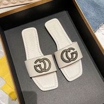 Slippers womens summer outside wear fashion 2021 new summer one-word drag summer Net red flat bottom out cool slippers tide