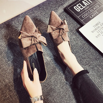 Pointed single shoes womens 2021 new spring and autumn Korean version of Joker Bean shoes autumn Net red deep mouth laddy shoes flat shoes