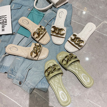 Net red flat bottom one-word slippers women Summer Wear fashion ins2021 new summer out non-slip sandals