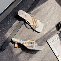 Net Red Square head sandals female summer fairy wind 2021 new summer clip heel fashion shoes ins tide women