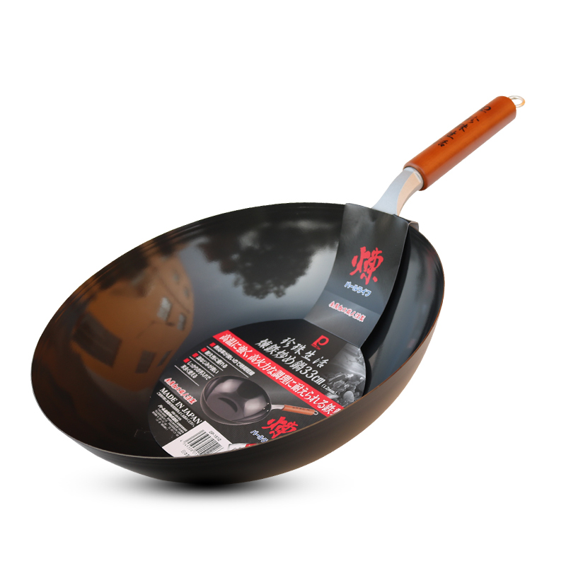 日本進(jìn)口 Pearl Life 珍珠生活 GP-1512 無(wú)涂層 光面高純鐵炒鍋33cm