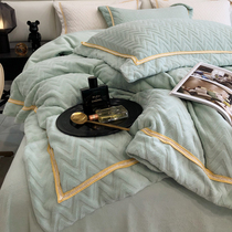 High-end creeve four-piece winter coral velvet thickness linen simple flannel bed suite