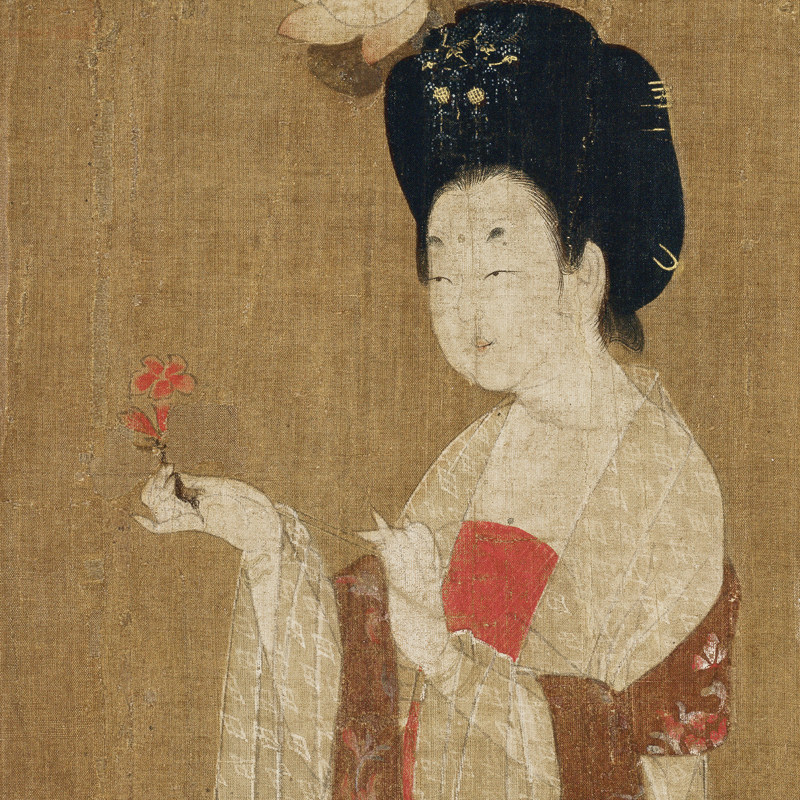 唐周舫簪花仕女图横幅古代名画真迹复制品中式卷轴画书房玄关挂画