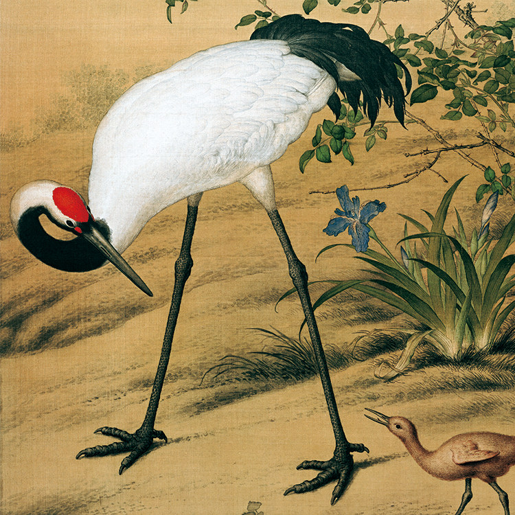 清郎世宁花阴双鹤图条幅卷轴花鸟画十大吉祥名画复制品中式玄关画