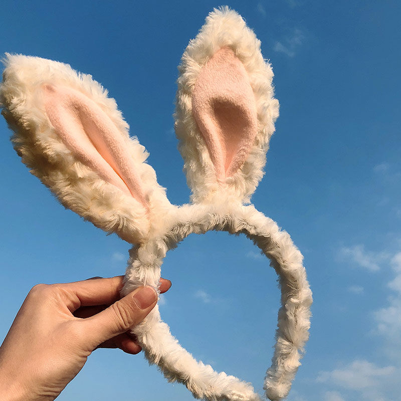 Korean style home warm heart small cute big ears Plush rabbit hair band hair clip Hair band hair jewelry Hair clip