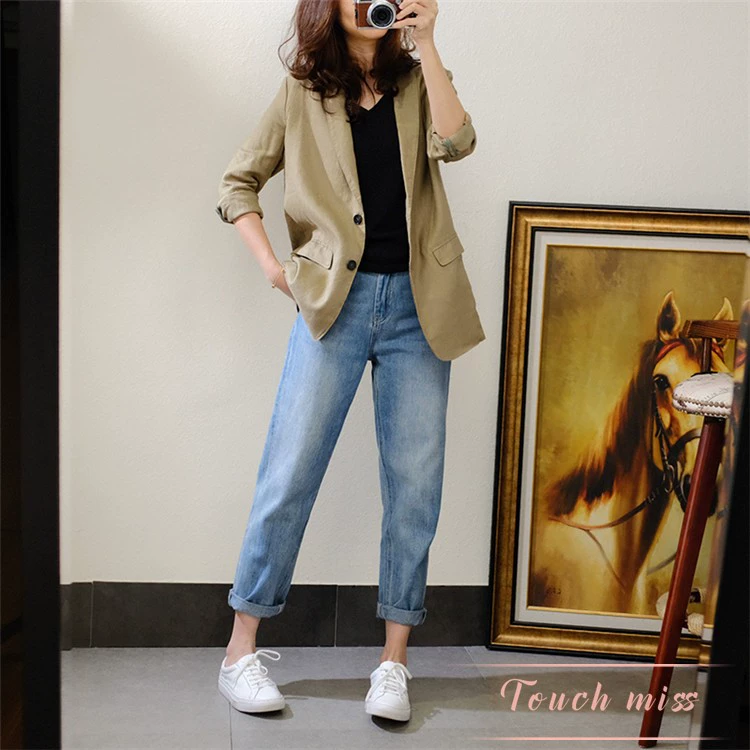 TOUCH MISS Quần áo phụ nữ sang trọng nhẹ của Nhật Bản 2020 new casual all-match bf style ramie profile suit jacket - Business Suit