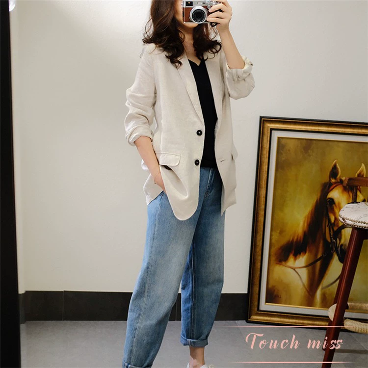 TOUCH MISS Quần áo phụ nữ sang trọng nhẹ của Nhật Bản 2020 new casual all-match bf style ramie profile suit jacket - Business Suit