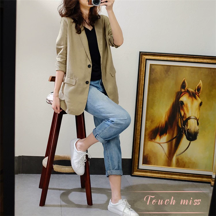 TOUCH MISS Quần áo phụ nữ sang trọng nhẹ của Nhật Bản 2020 new casual all-match bf style ramie profile suit jacket - Business Suit