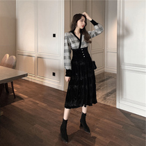 2021 new female waist thin big-name high-end celebrity temperament jumpsuit skirt design sense minority autumn and winter