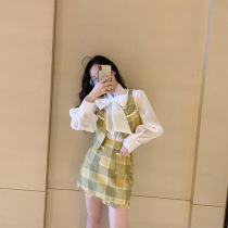 2021 Autumn New early autumn foreign style Net red mature goddess thin waist high waist two-piece set skirt early autumn tremble