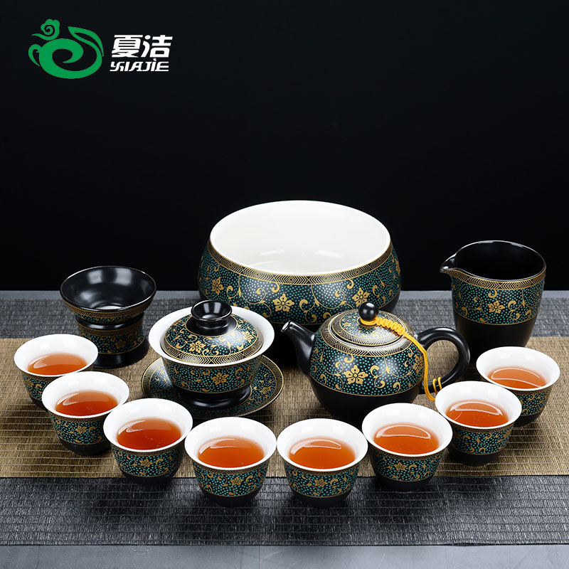 Four - walled yard kung fu tea set of household ceramic teapot teacup tea tureen modern simplicity of a complete set of tea taking