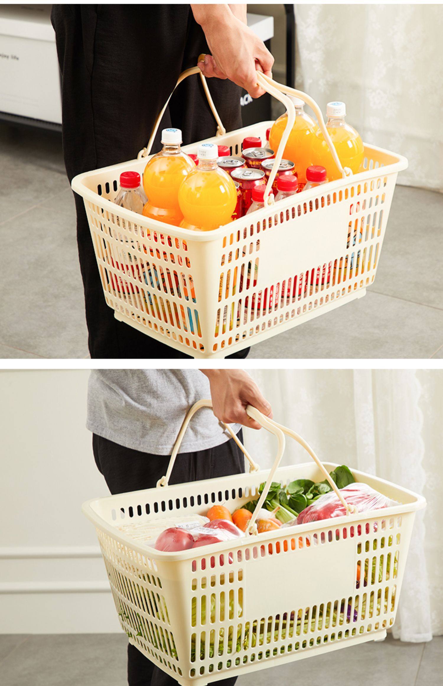 超市购物篮新料手提式买菜篮框加厚大号塑料框实底家用便利店商场