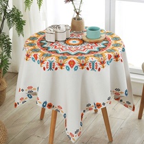 Ethnic style balcony coffee table Small round table cloth dining table cloth Cotton and linen square round waterproof and oil-proof household tablecloth
