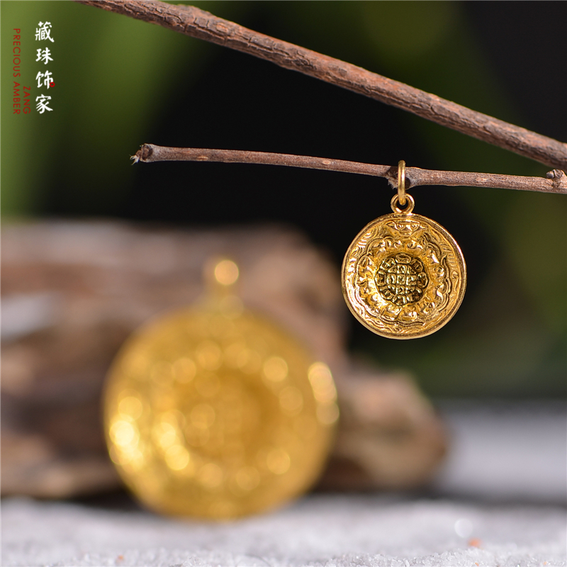 藏珠饰家 足金手工錾刻黄金 九宫八卦如意牌 手链手串吊坠配饰