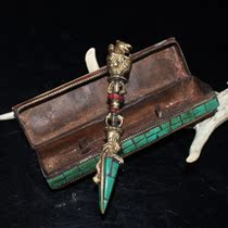 Antique Miscellaneous collection Religious supplies Pure copper inlaid turquoise Vajra with box to exorcise evil spirits