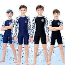 Childrens one-piece swimsuit Boys and childrens swimming swimsuit Long sleeve flat angle sunscreen youth short sleeve quick-drying swimsuit
