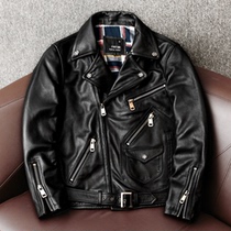 HALEI Harley heavy-weight locomotive pure first layer cowhide leather leather leather mens motorcycle racing suit slim leather jacket