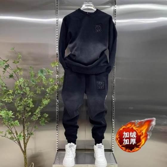 Fashion brand 1212 autumn and winter gradient color men's two-piece round neck sweatshirt casual sweatpants suit comfortable sports set Fashion brand 1212 autumn and winter gradient color men's two-piece round neck sweatshirt casual sweatpants suit comfortable sports set