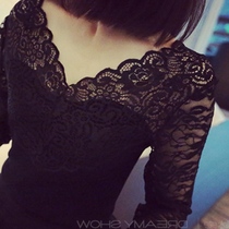 2020 autumn and winter V-neck lace knitted small shirt slim t-shirt womens long-sleeved tight sexy Western style bottoming shirt top clothes