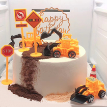 Excavator Excavator engineering vehicle Birthday baking cake ornaments Traffic signs road signs scene toy decoration