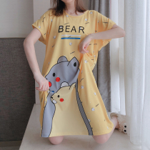 Pure cotton short sleeping dress lady summer Han Edition cute cartoon loose and large yard pregnant womens home dress summer pajamas