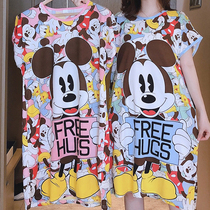 Summer Short Sleeps Sleeping Skirts Woman Han Beauty Cartone Mickey Home Clothes Loose and Large-Cotton Pregnant Pajamas