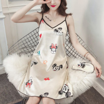 Cartoon pajamas woman summer sexy ice wire hanging sleeping dress Summer Han version sweet girl simulation silk home suit