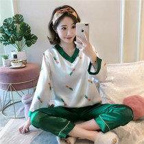 Pyjamas Spring and Fall Ice Wire Thin Long sleeve Han Version Sweet Summer Outside Wear Loose Sexy Home Clothes