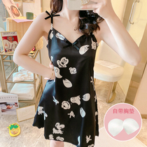 Han Edition Sweet Student Cartoon Pajamas Women Summer Sexy Brassive Wire Hanging Sleeping Dress Female Home Clothes