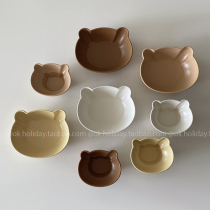 ins matt milk oil color series small bear bowl cereal breakfast irregular ceramic cutlery small bowl high foot pure color bear head