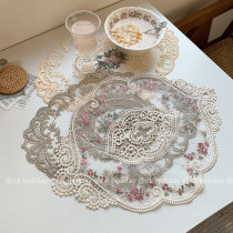 ok holiday * South Korean Inwind style lace embroidered meal cushion table cloth cup cushion swing pat prop retro decoration